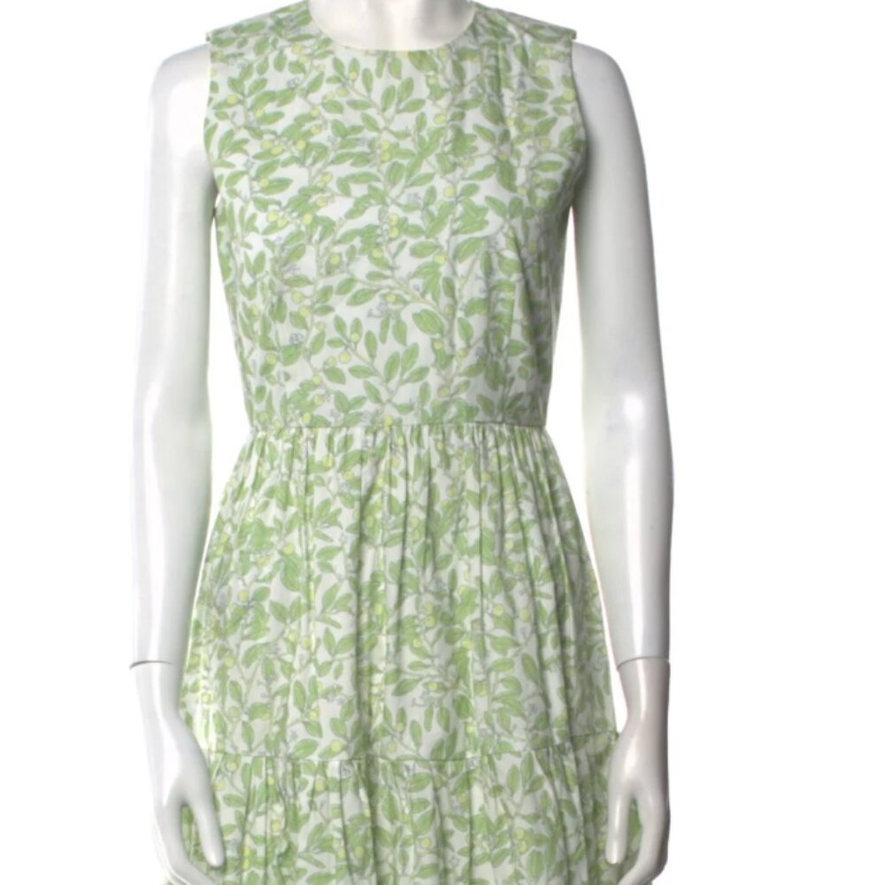 Sleeveless Green Leaf Print Midi Dress